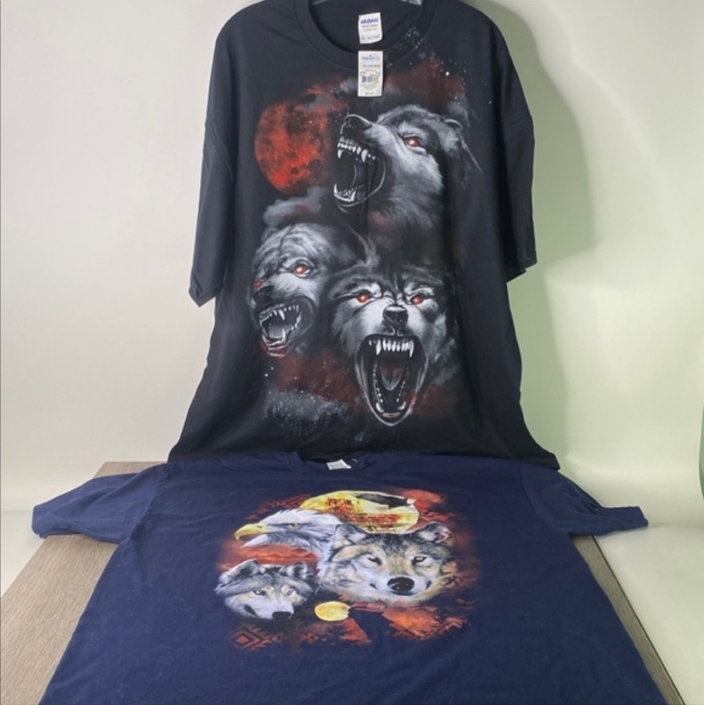Mens Vintage (2) Tshirts Wolf‎ Nature 2XL NWT